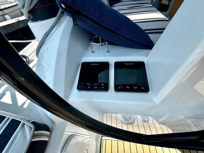  Yacht Photos Pics 2023 Beneteau Oceanis 34.1 yacht cockpit with Raymarine navigation displays.