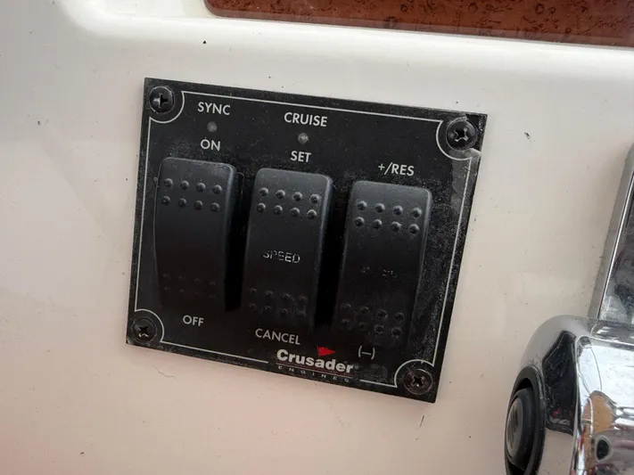  Yacht Photos Pics Cruise control panel on 2008 Silverton 33 Convertible boat dashboard.