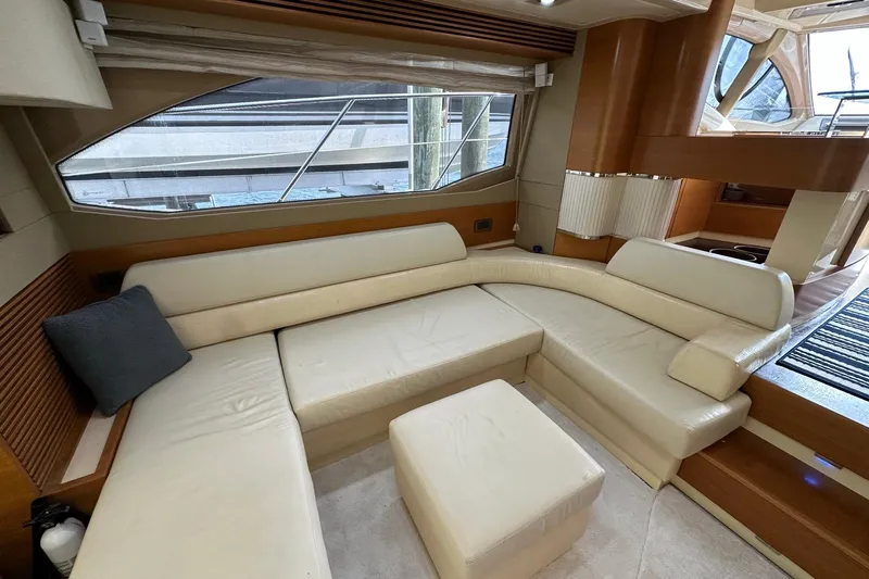 Yacht Photos Pics Luxurious interior of 2013 Azimut Fly 53 yacht with cream leather seating.