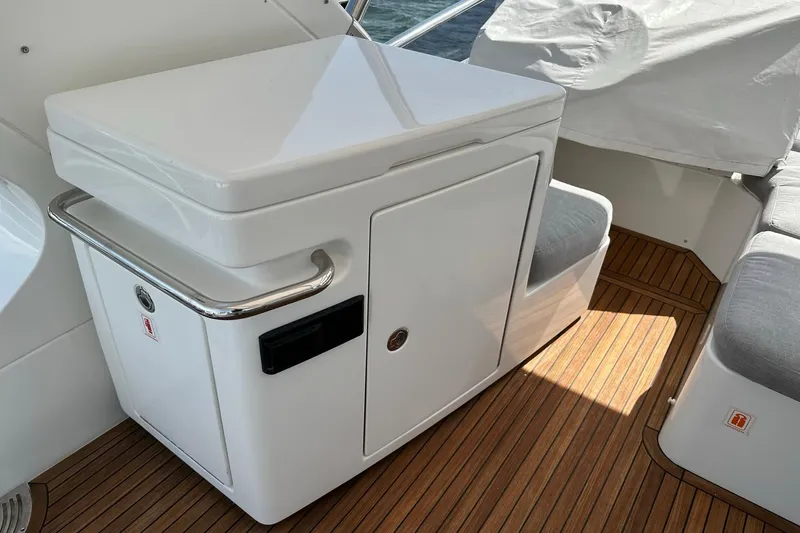  Yacht Photos Pics Azimut Fly 53 yacht interior, featuring sleek white cabinetry and wood flooring, 2013 model.