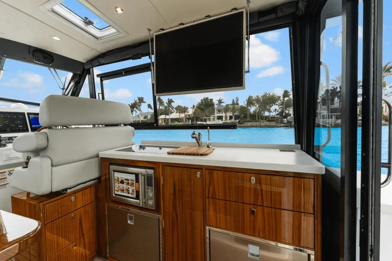 Annabelle IV Yacht Photos Pics Luxurious interior of 2024 MJM 42 yacht with modern amenities and waterfront view.