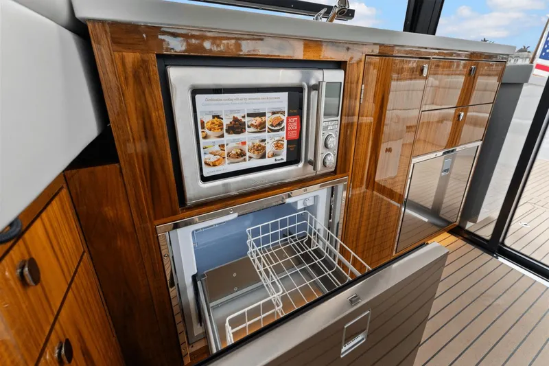 Annabelle IV Yacht Photos Pics Luxurious 2024 MJM 42 yacht kitchen with microwave and storage drawers.