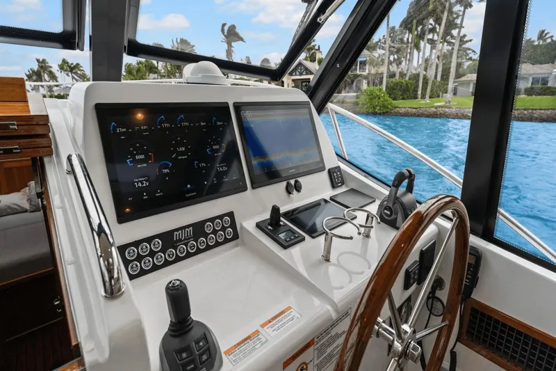 Annabelle IV Yacht Photos Pics 2024 MJM 42 yacht helm with advanced navigation displays and controls.