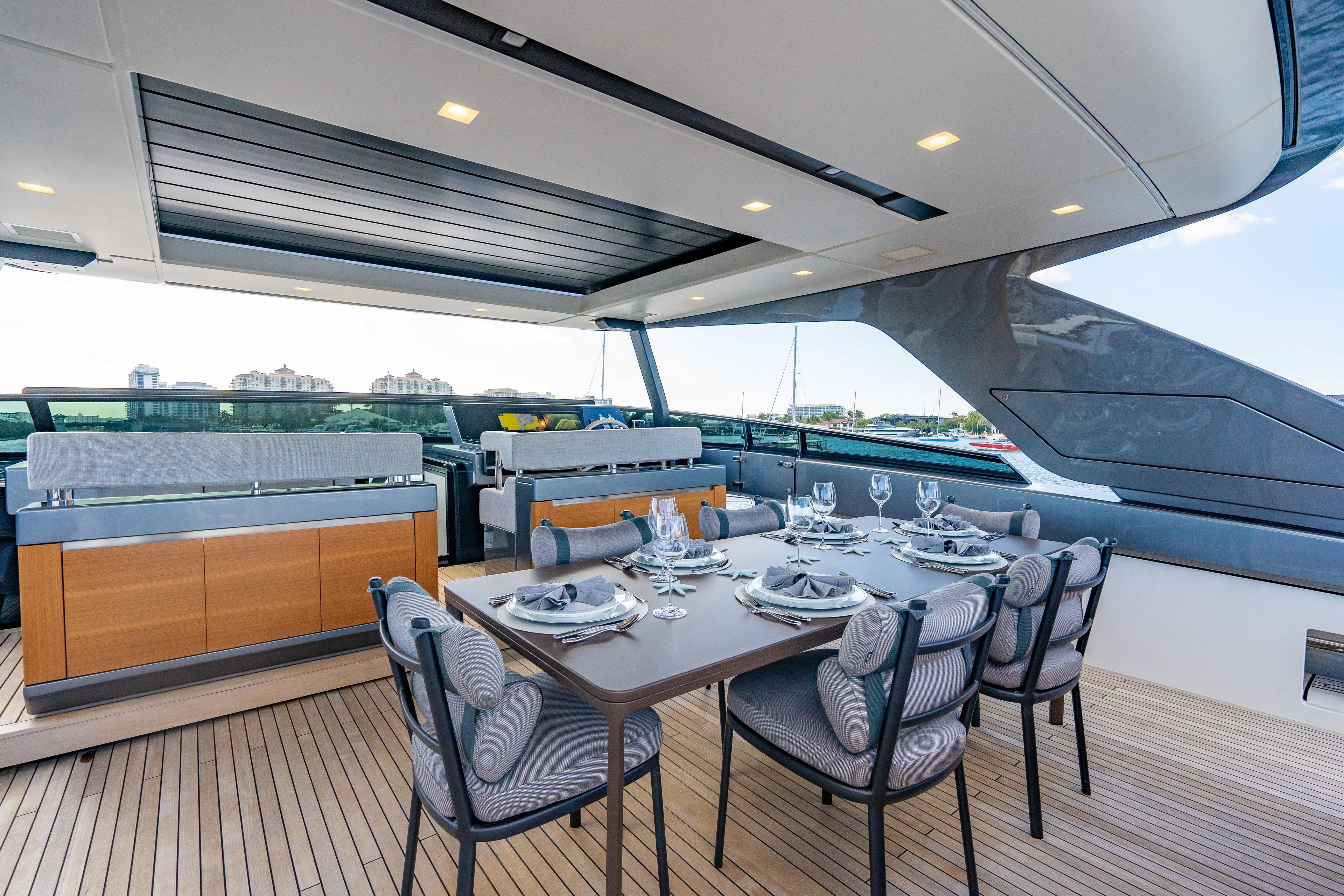 Sweet Virginia Yacht Photos Pics Luxurious 2023 Sanlorenzo SL96A yacht dining area with elegant table setting.