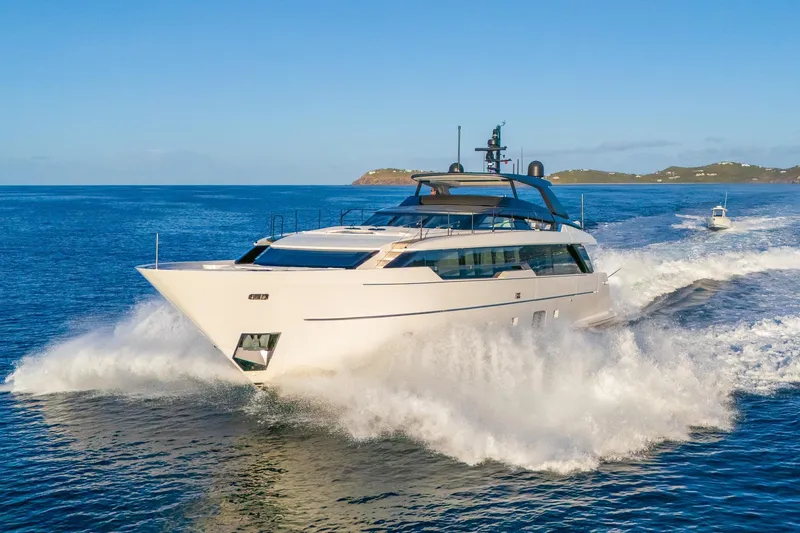 Sweet Virginia Yacht Photos Pics 2023 Sanlorenzo SL96A yacht cruising on open water, showcasing luxury and performance.
