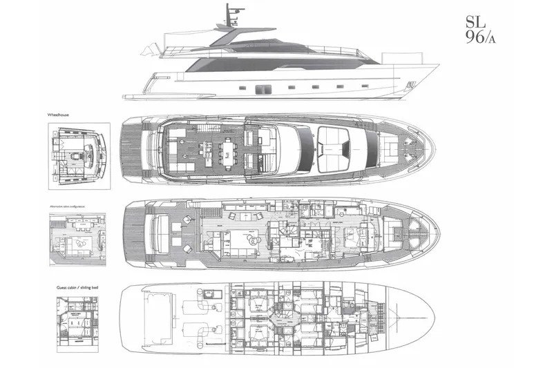 Sweet Virginia Yacht Photos Pics Blueprint of 2023 Sanlorenzo SL96A yacht, showcasing detailed layout and design.