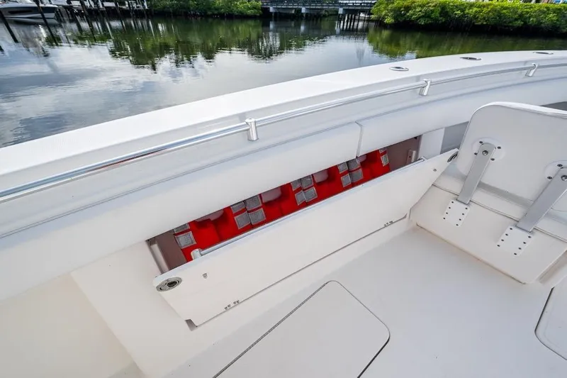  Yacht Photos Pics 2016 Invincible 39 Open Fisherman boat with life jackets stored onboard.