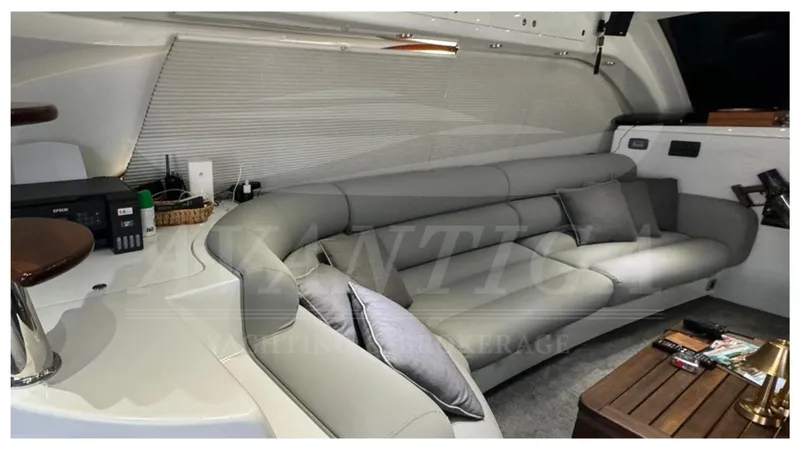  Yacht Photos Pics Luxurious interior of 2014 Catamaran Power Catamaran with modern seating and elegant decor.