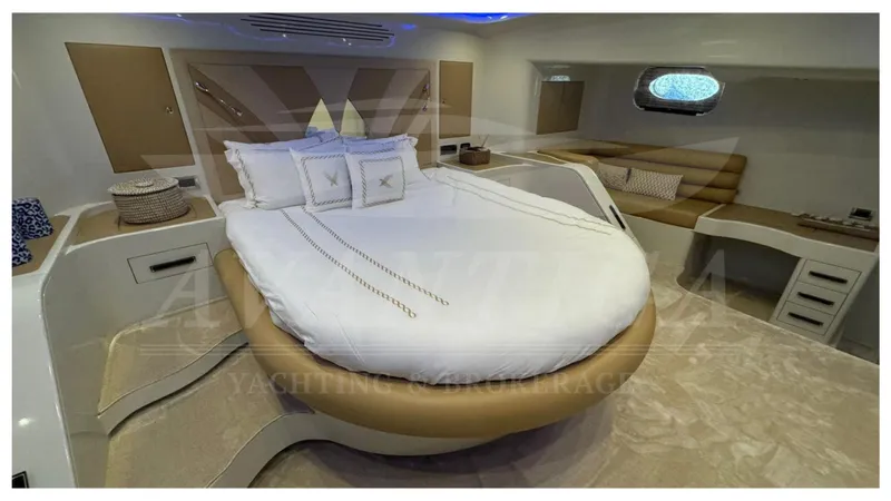  Yacht Photos Pics Luxurious 2014 Catamaran Power Catamaran bedroom with modern design and elegant furnishings.