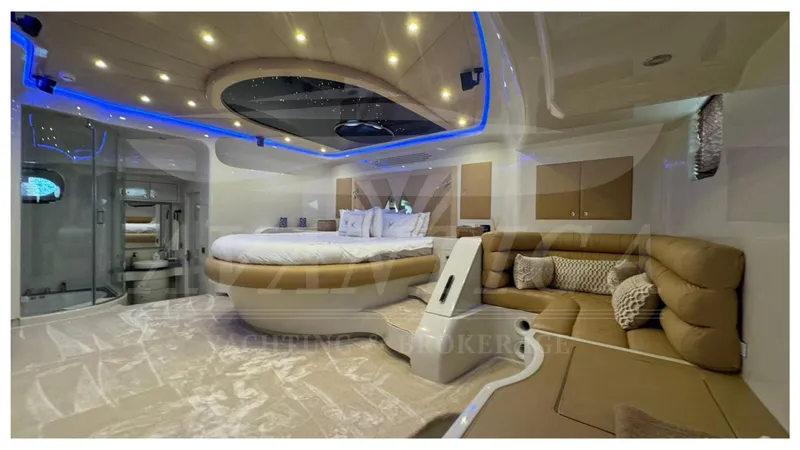  Yacht Photos Pics Luxurious 2014 Catamaran Power Catamaran interior with modern lighting and elegant furnishings.