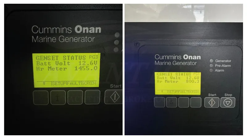  Yacht Photos Pics Cummins Onan marine generator displays with battery voltage and hour meter readings.