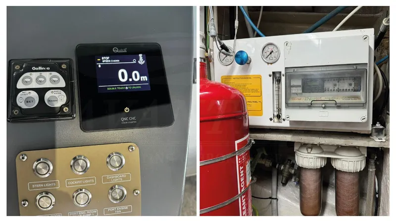  Yacht Photos Pics Control panels and equipment inside a 2014 Catamaran Power Catamaran engine room.