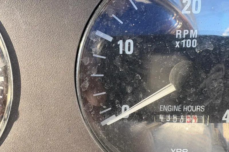 Andiamo Yacht Photos Pics Close-up of 2001 Ocean 40 Express Bridge tachometer showing RPM and engine hours.