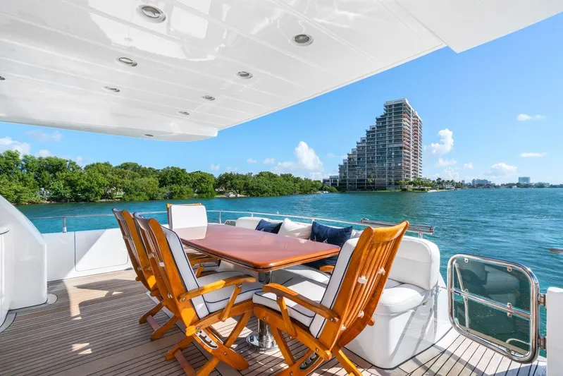  Yacht Photos Pics Luxury deck of 2001 Azimut Sea Jet yacht with ocean view and modern seating.