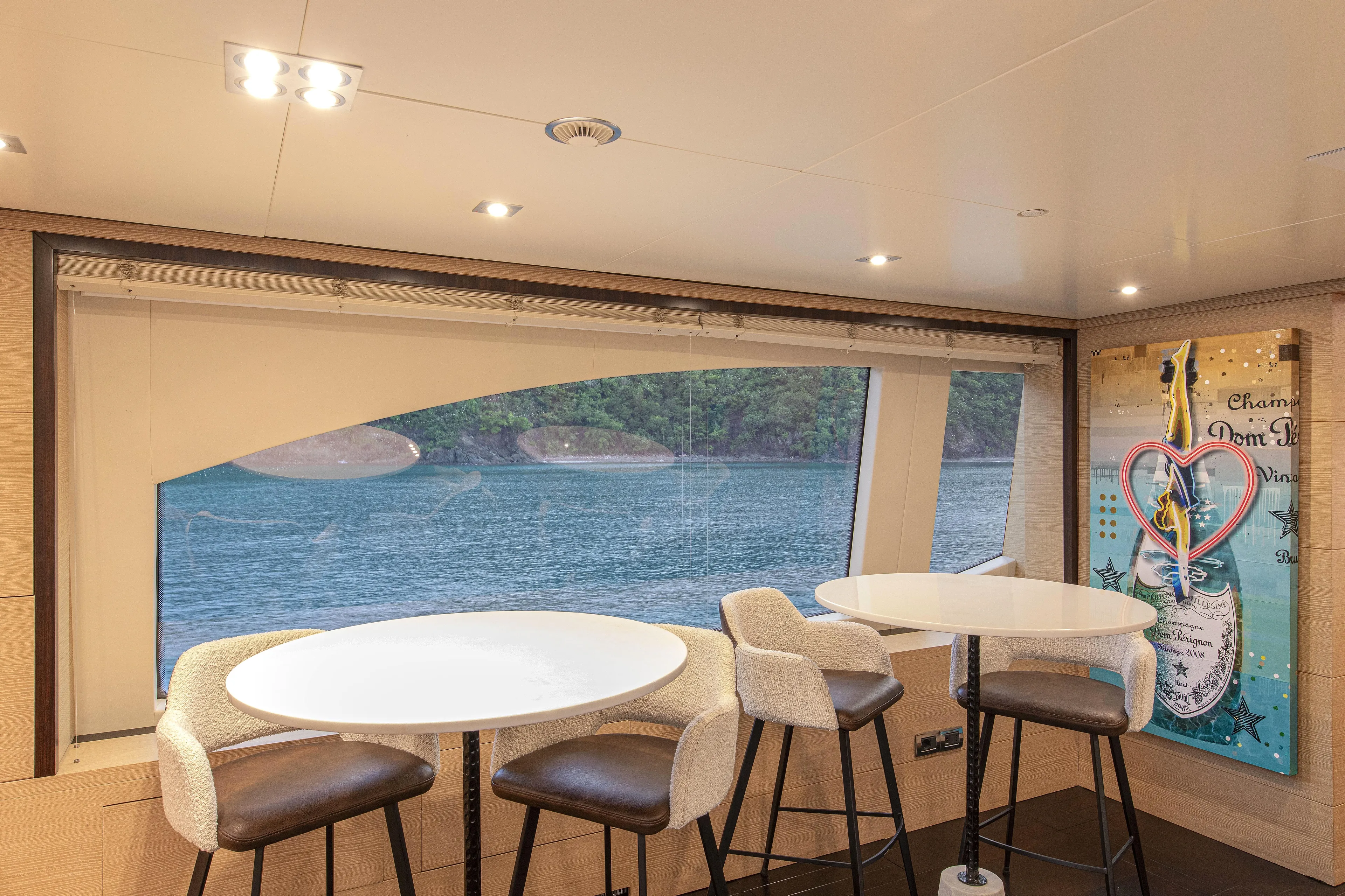 Sur La Mer Yacht Photos Pics Luxurious interior of 2011 Benetti Vision 145 yacht with ocean view and modern seating.