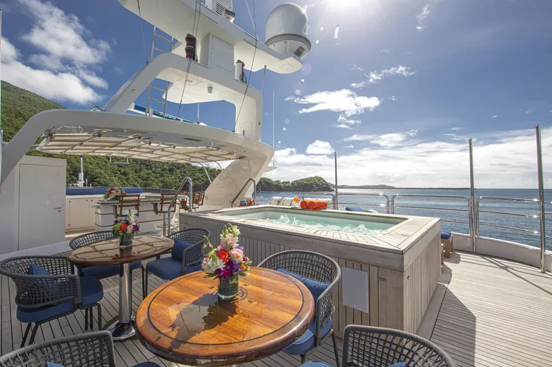 Sur La Mer Yacht Photos Pics Luxurious deck of 2011 Benetti Vision 145 yacht with hot tub and ocean view.