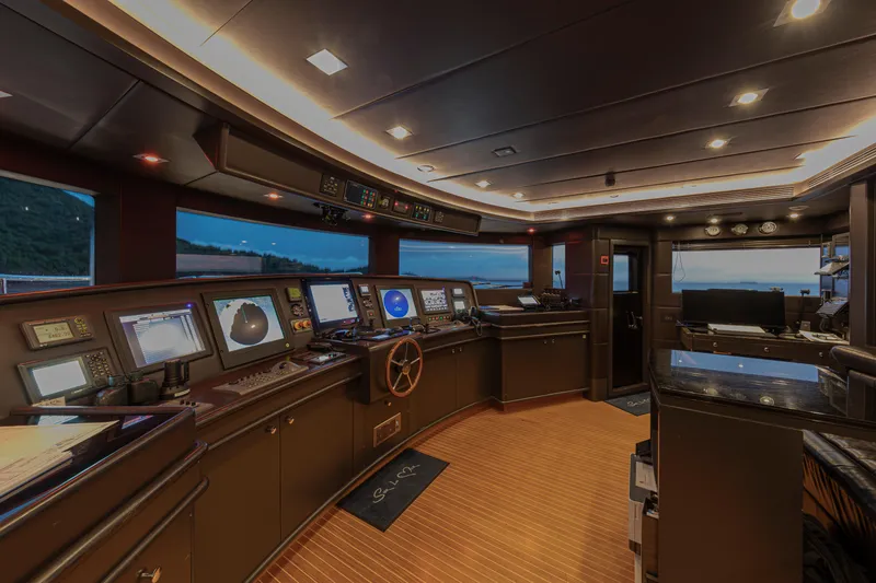 Sur La Mer Yacht Photos Pics Luxurious interior of 2011 Benetti Vision 145 yacht's control room with advanced navigation systems.