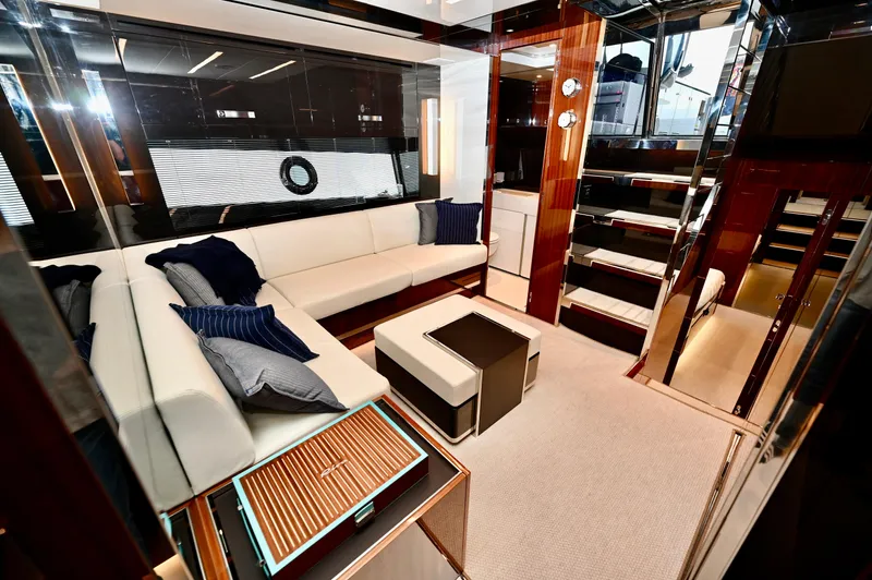 Maximus Yacht Photos Pics Luxurious interior of the 2023 Riva 56 Rivale yacht with modern furnishings.