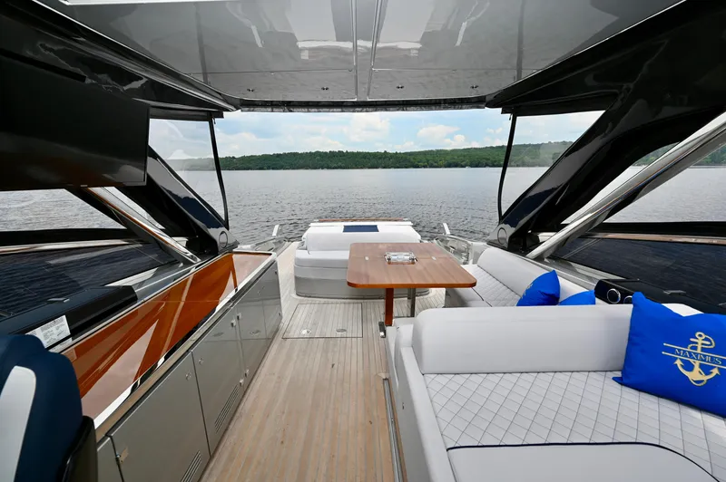 Maximus Yacht Photos Pics Luxurious interior of 2023 Riva 56 Rivale yacht with lake view.