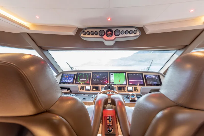 Centurion Yacht Photos Pics Cockpit of 2013 Custom Line Navetta 33 Crescendo yacht with advanced navigation systems.