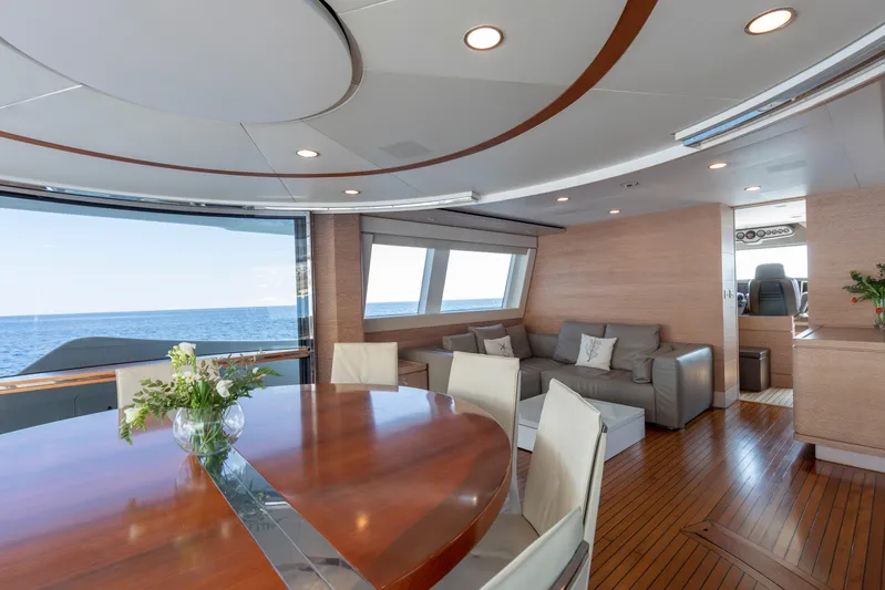Centurion Yacht Photos Pics Luxurious interior of 2013 Custom Line Navetta 33 Crescendo yacht with ocean view.