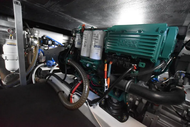  Yacht Photos Pics Engine room of 2019 Beneteau Swift Trawler 44 with Volvo Penta engine.