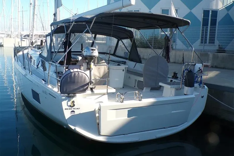 Skyfall Yacht Photos Pics 2025 Beneteau Oceanis 46.1 yacht docked at marina, rear view.