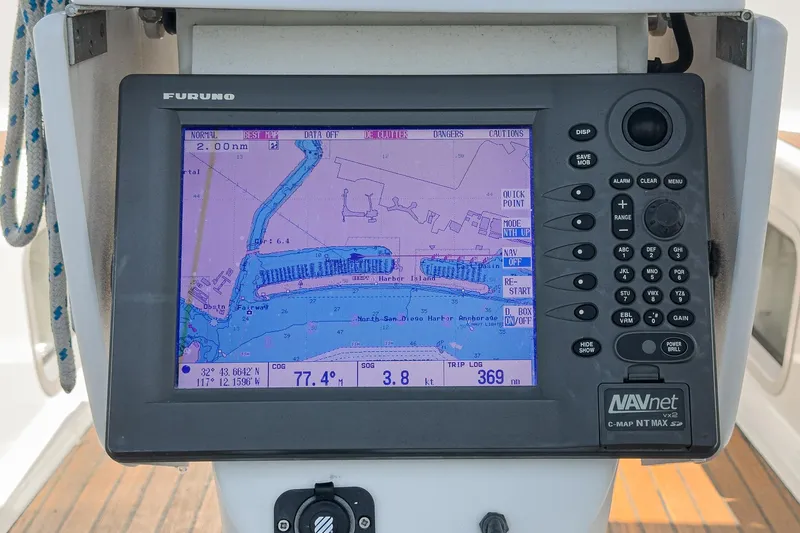  Yacht Photos Pics Navigation system on Jeanneau Sun Odyssey 43 sailboat, displaying nautical chart.
