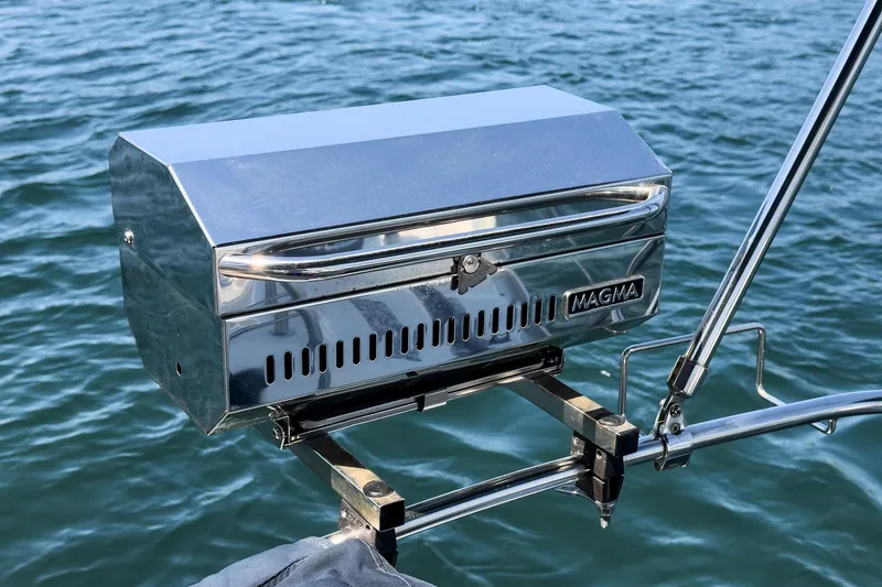  Yacht Photos Pics Stainless steel Magma grill mounted on Jeanneau Sun Odyssey 43 sailboat, 2002 model.