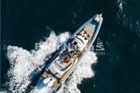 Aerial view of 2020 Capelli Tempest 40 yacht cruising on the ocean.