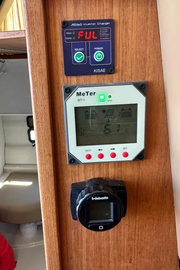  Yacht Photos Pics Control panel on 2021 Ranger Tugs R-31 CB boat, displaying power and system meters.