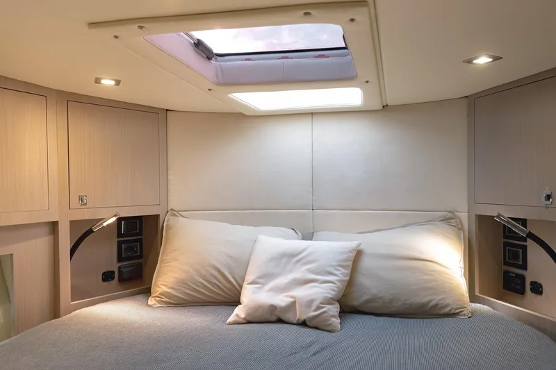 Aquaholic Yacht Photos Pics Luxurious cabin interior of 2017 Sacs Marine Sacs Strider 18 yacht.