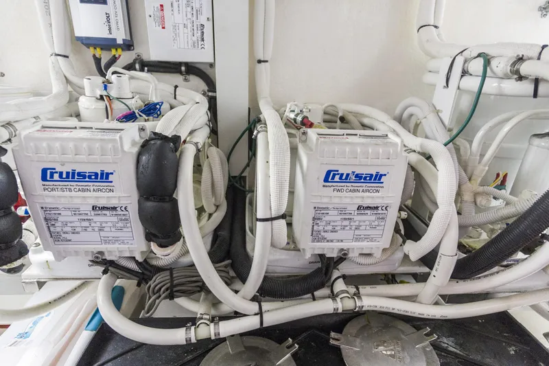 Pronto Yacht Photos Pics Cruisair cabin air conditioning units in 2016 Riviera 5000 Sport Yacht engine room.