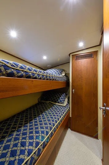 Ship's Cafe Yacht Photos Pics Interior of 1987 Custom Carolina Merritt yacht with bunk beds.