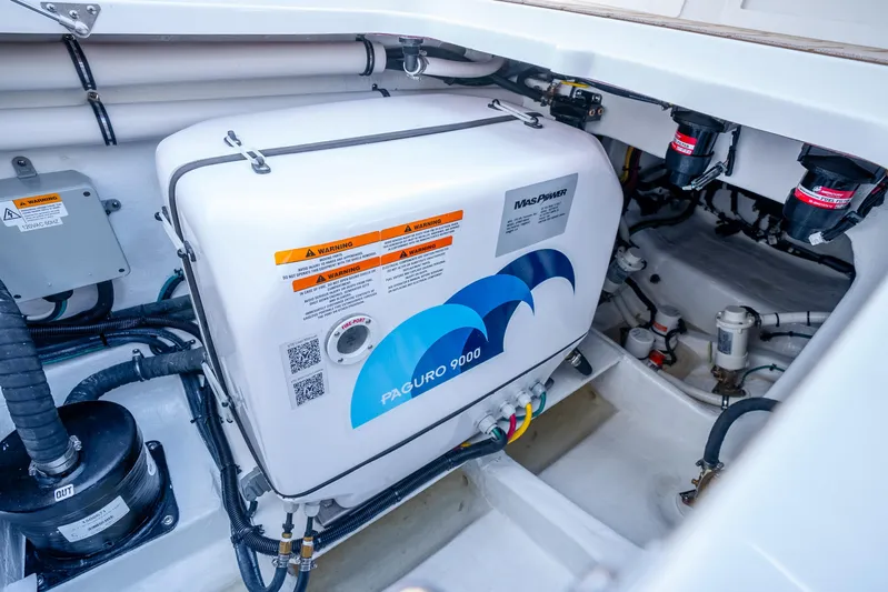 Yacht Photos Pics Engine compartment of 2025 Intrepid 41 Panacea featuring Paguro 9000 generator.
