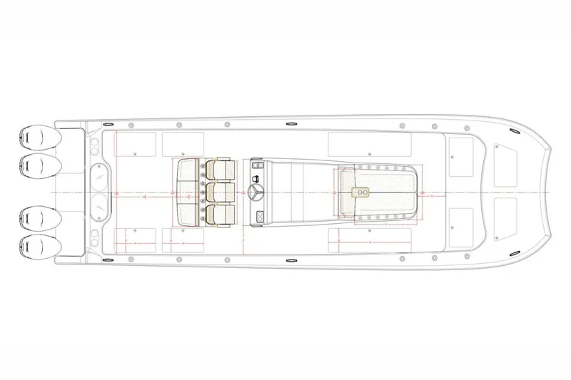  Yacht Photos Pics Manufacturer Provided Image: Top view schematic of 2025 Front Runner 37 Catamaran with triple outboard engines.