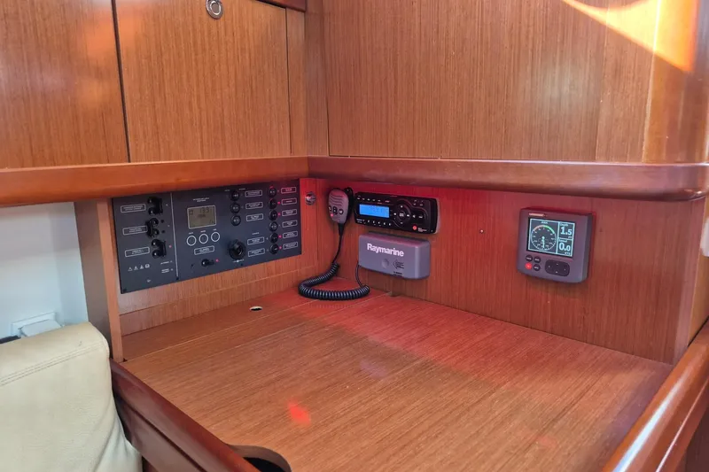 Serene Yacht Photos Pics Control panel of 2011 Beneteau Oceanis 37 sailboat with navigation instruments.