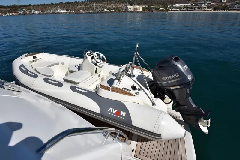 Bar&co Yacht Photos Pics Inflatable boat with Yamaha engine on Sunseeker Manhattan 73 yacht, 2008 model.