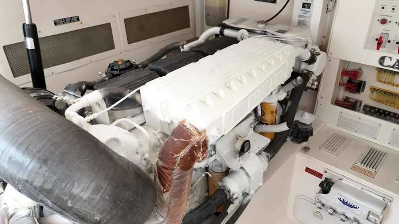 Siboney Yacht Photos Pics Engine room of a 2004 Cabo 40 Express boat.