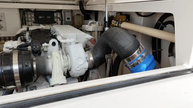 Siboney Yacht Photos Pics Engine compartment of a 2004 Cabo 40 Express boat.