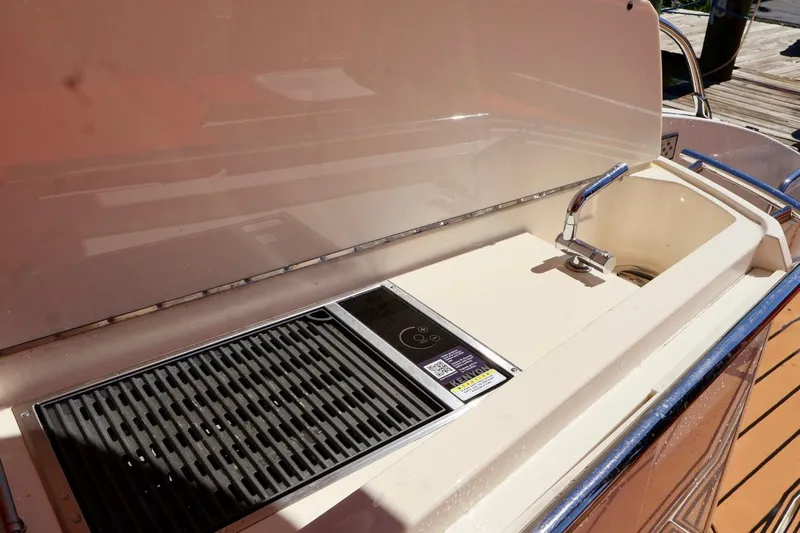  Yacht Photos Pics Outdoor kitchen on 2014 Azimut 38 yacht with sink and grill.