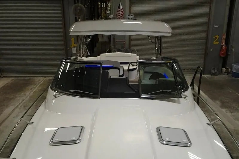 Lucky Yacht Photos Pics 2018 Formula 370 Super Sport boat in storage facility.