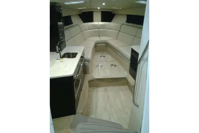 Lucky Yacht Photos Pics Interior of 2018 Formula 370 Super Sport boat with sleek furnishings.