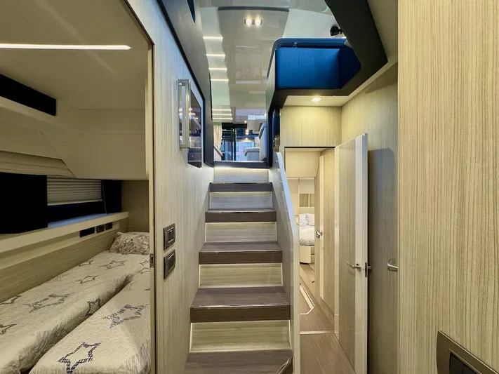  Yacht Photos Pics Interior of 2017 Cranchi E 52 F yacht with modern design and wooden finishes.