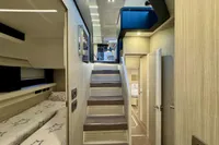Interior of 2017 Cranchi E 52 F yacht with modern design and wooden finishes.