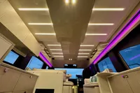 Luxurious interior of 2017 Cranchi E 52 F yacht with modern lighting and seating.