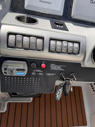  Yacht Photos Pics Control panel of a 2009 Formula 350ss boat with switches and keys.