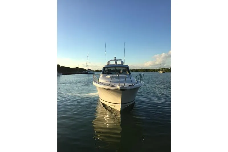  Yacht Photos Pics 2015 Jupiter 41 SB boat on calm water at sunset.