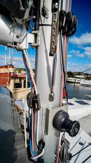 Muse Yacht Photos Pics Nautitech 40 Open 2019 sailboat mast with rigging in harbor.