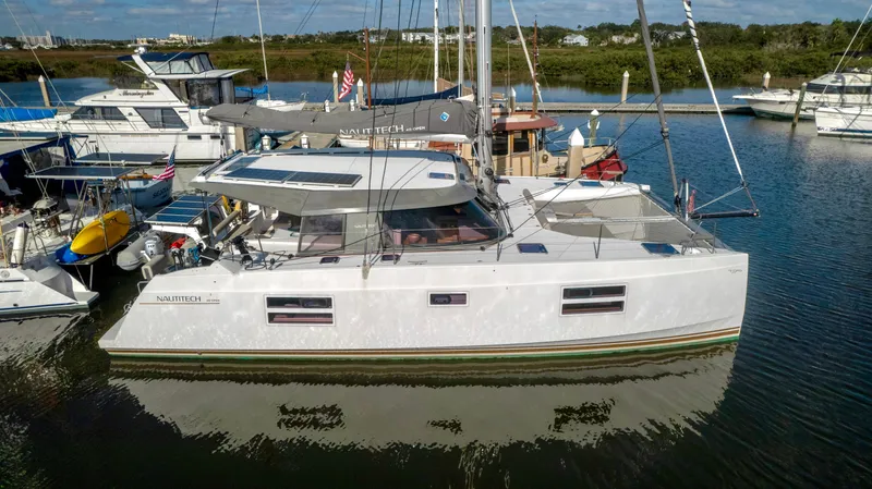 Muse Yacht Photos Pics Nautitech 40 Open 2019 catamaran docked at marina.